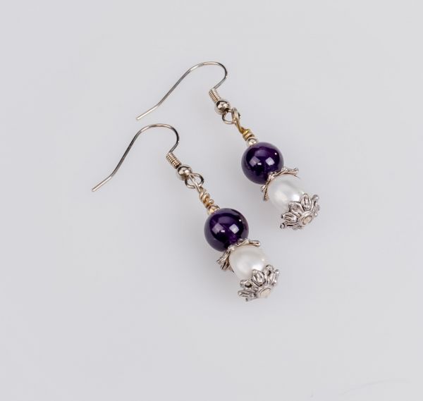 Ohrringe Amethyst und Süsswasserperle